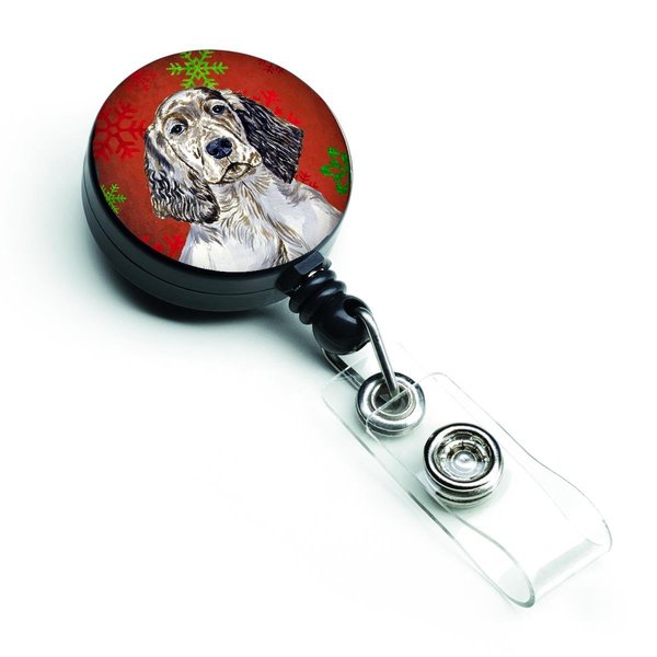 Teachers Aid English Setter Red & Green Snowflakes Holiday Christmas Retractable Badge Reel TE888471